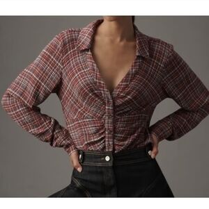 Anthropologie The Keaton Ruched Collared Blouse by Pilcro Size small